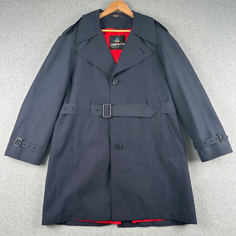 Vintage 70s Harbor Master Trench Coat Mens 40 Reg Blue Wool Liner‎ Texpop